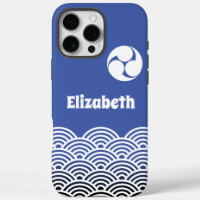 Classic Blue Japanese Wave Pattern with Your Name