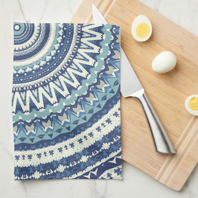 Classic Blue Mandala Tea Towel (Quarter Fold)