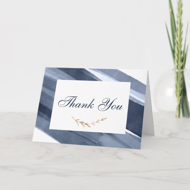 Classic Blue modern and gold Thank you Card (Front)