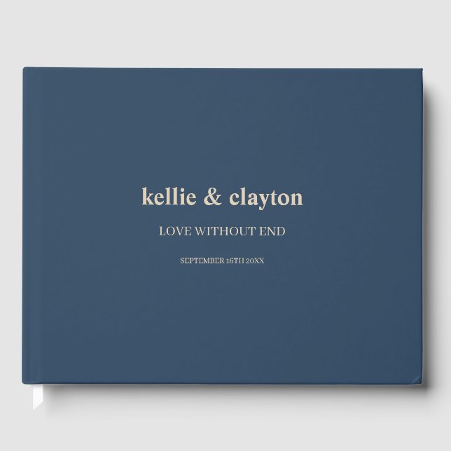 Classic Blue Modern Type Wedding Guest Book (Front)