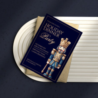 Classic blue nutcracker christmas invitation