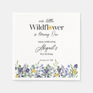 Classic Blue Our Little Wildflower 1st Birthday Napkin