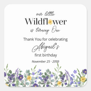 Classic Blue Our Little Wildflower 1st Birthday Square Sticker