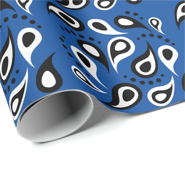 Classic Blue Paisley Bandanna Pattern Retro Modern Wrapping Paper (Roll Corner)