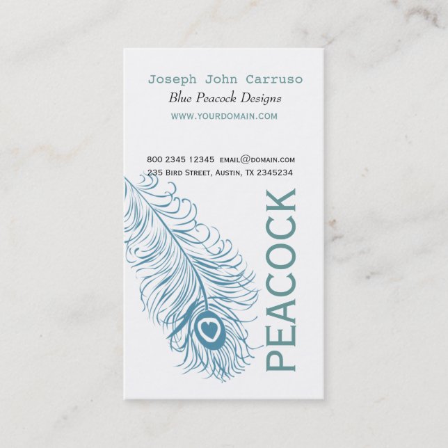 Classic Blue  Peacock Feather Business Card (Front)