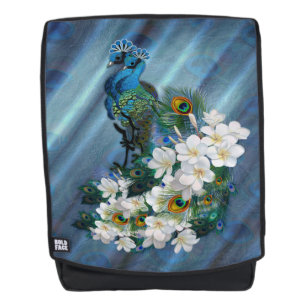 Classic Blue Pink Flamingos Green Leaves Backpack
