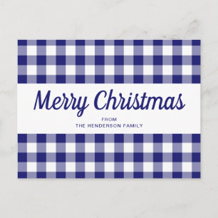 Classic Blue Plaid Merry Christmas Postcard
