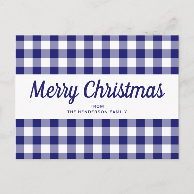 Classic Blue Plaid Merry Christmas Postcard (Front)