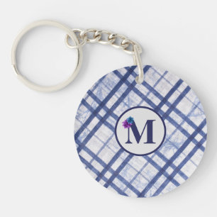 Classic blue plaid monogram Keychain
