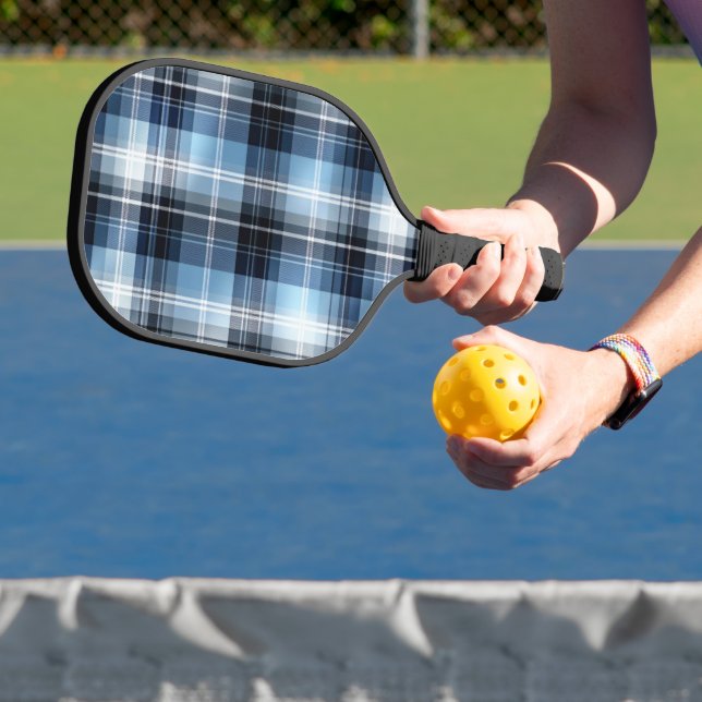 Classic Blue Plaid Pattern – Trendy Tartan Design Pickleball Paddle (Insitu)
