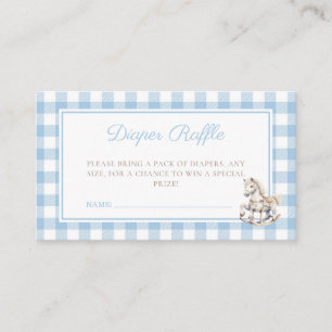 Classic Blue Plaid Rocking Horse Diaper Raffle Enclosure Card