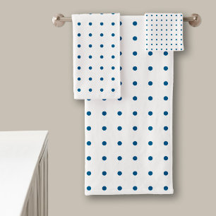 Classic Blue Polka Dot Pattern on White Bath Towel Set