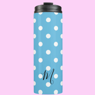 Classic Blue Polka Dots Pattern Monogram Thermal Tumbler