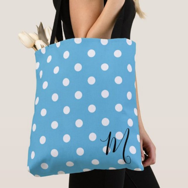 Classic Blue Polka Dots Pattern Shopping Tote Bag (Creator Uploaded)