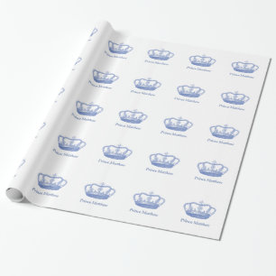 Classic Blue Prince Crown Wrapping Paper