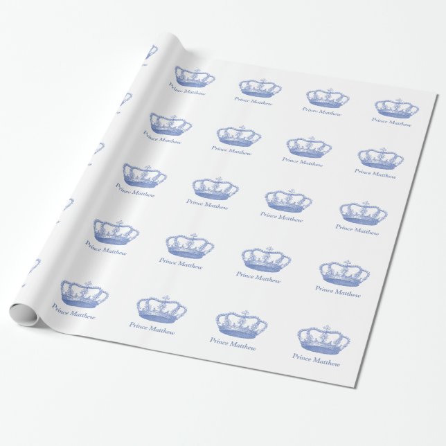 Classic Blue Prince Crown Wrapping Paper (Unrolled)