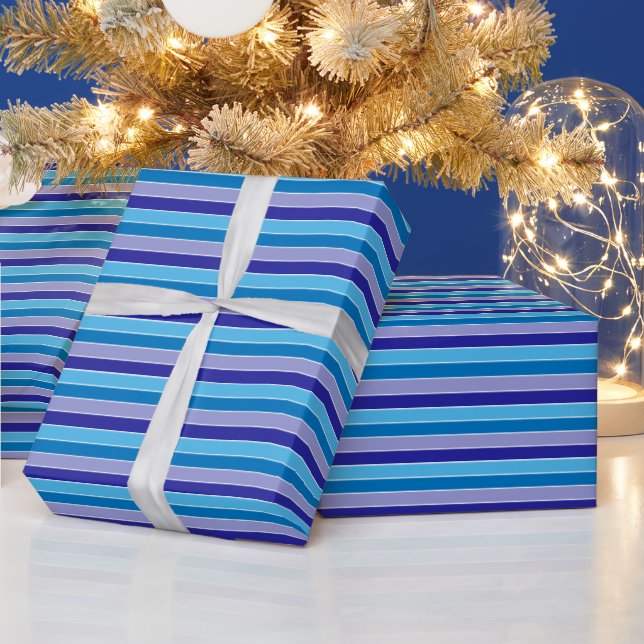 Classic Blue Purple Pajama Stripes Pattern Wrapping Paper (Holidays)