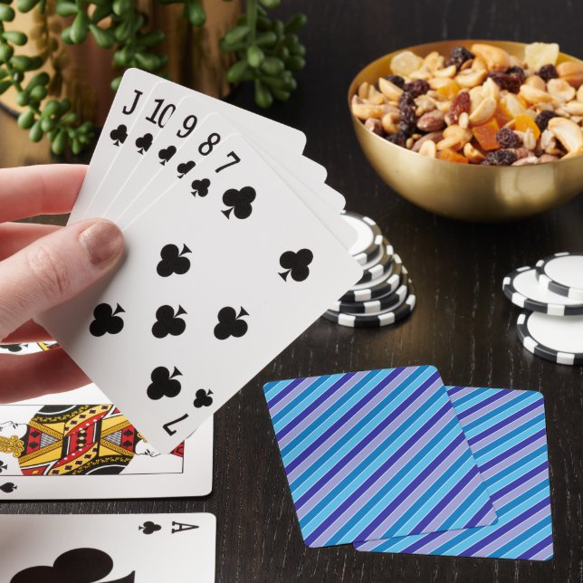 Classic Blue Purple Regimental Stripes Pattern Playing Cards (In Situ)