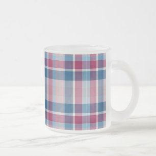 Classic Blue Red Plaid Pattern Frosted Glass Coffee Mug
