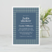 Classic Blue Retro Glen Plaid Baby Shower