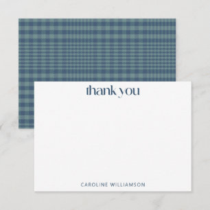 Classic Blue Retro Glen Plaid Custom Baby Shower  Thank You Card
