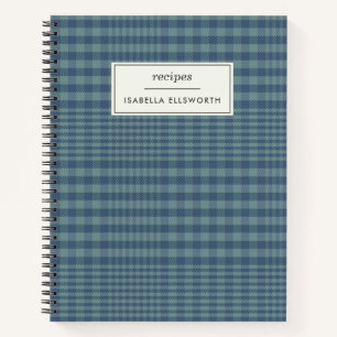 Classic Blue Retro Glen Plaid Personalised Recipe Notebook