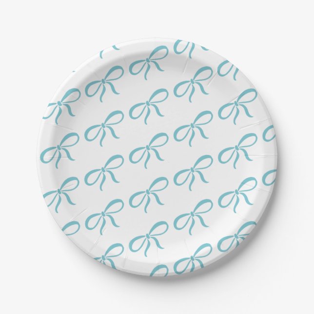 Classic Blue Ribbon Baby Shower Paper Plate (Front)