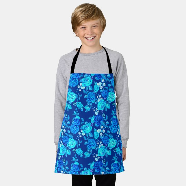 Classic Blue Rose Flowers Pattern-87600 Apron (Worn)