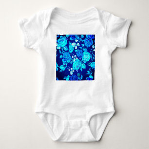 Classic Blue Rose Flowers Pattern-87600 Baby Bodysuit