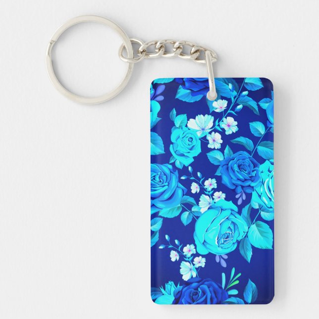 Classic Blue Rose Flowers Pattern-87600 Key Ring (Front)