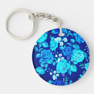 Classic Blue Rose Flowers Pattern-87600 Key Ring