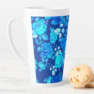 Classic Blue Rose Flowers Pattern-87600 Latte Mug