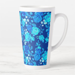 Classic Blue Rose Flowers Pattern-87600 Latte Mug