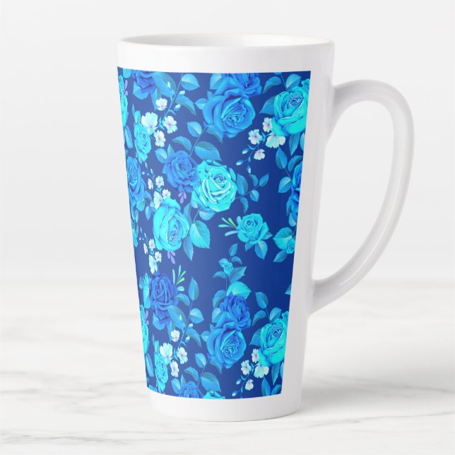 Classic Blue Rose Flowers Pattern-87600 Latte Mug (Right)