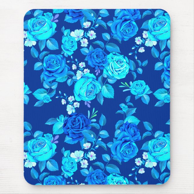 Classic Blue Rose Flowers Pattern-87600 Mouse Mat (Front)