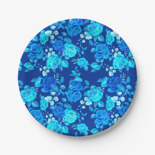 Classic Blue Rose Flowers Pattern-87600 Paper Plate