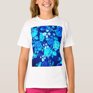 Classic Blue Rose Flowers Pattern-87600 T-Shirt