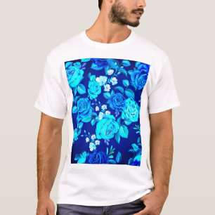Classic Blue Rose Flowers Pattern-87600 T-Shirt