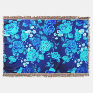 Classic Blue Rose Flowers Pattern-87600 Throw Blanket