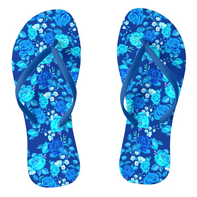 Classic Blue Rose Flowers Pattern-876 Flip Flops (Footbed)