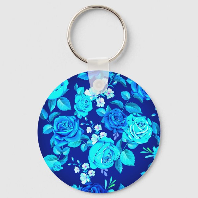 Classic Blue Rose Flowers Pattern-876 Key Ring (Front)