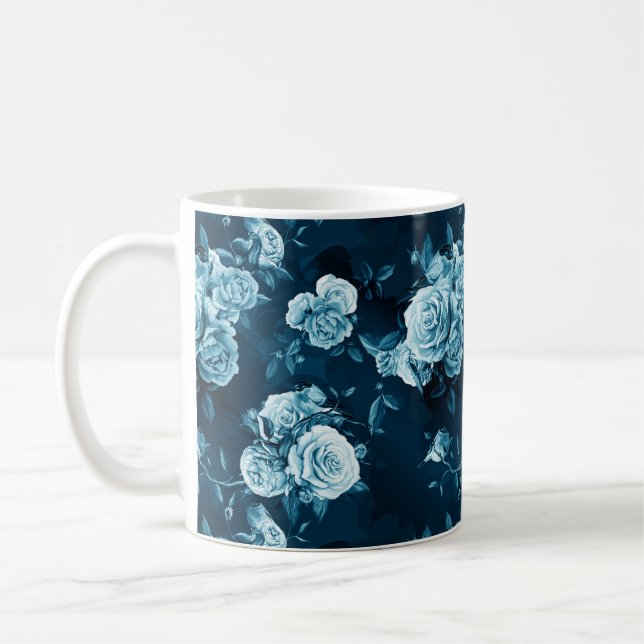 Classic Blue Rose Pattern Coffee Mug (Left)