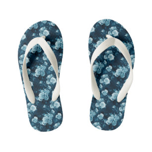 Classic Blue Rose Pattern Kid's Flip Flops