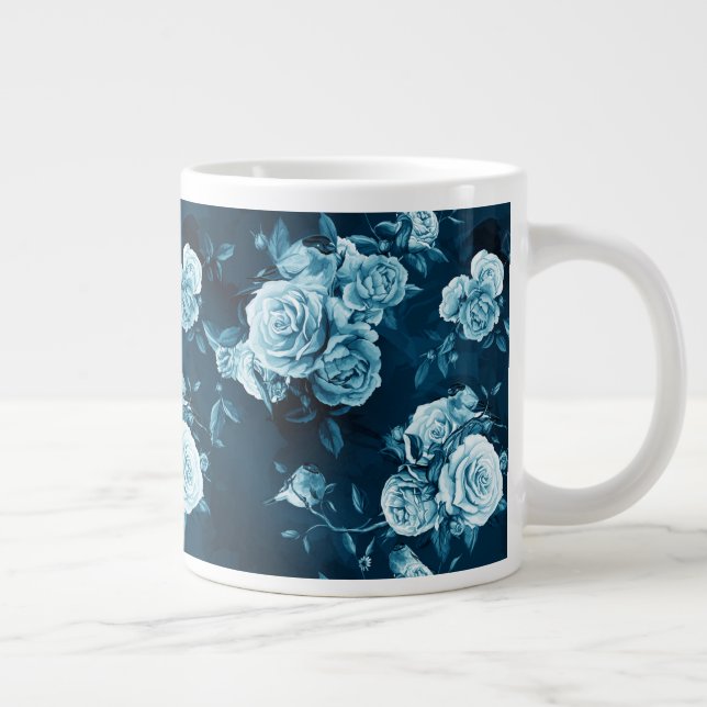 Classic Blue Rose Pattern Large Coffee Mug (Right)