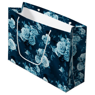 Classic Blue Rose Pattern Large Gift Bag
