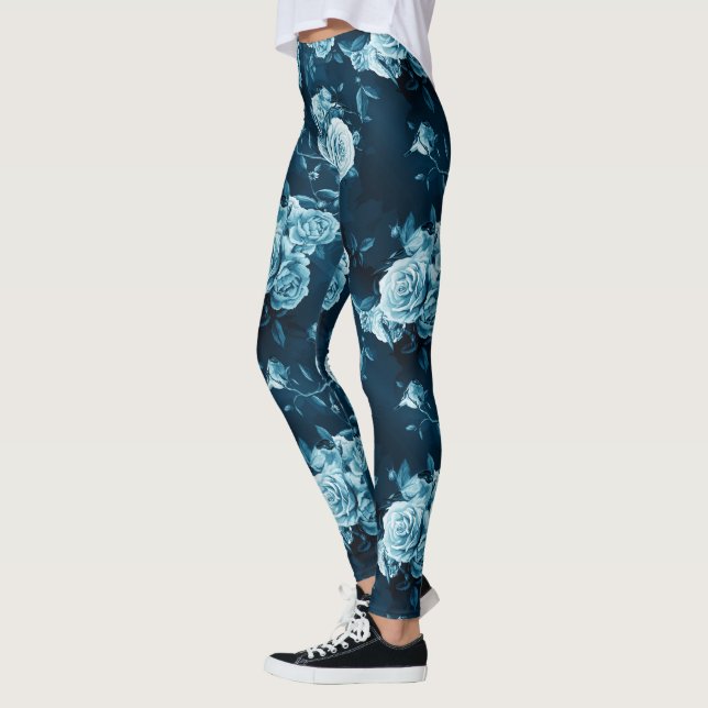 Classic Blue Rose Pattern Leggings (Left)