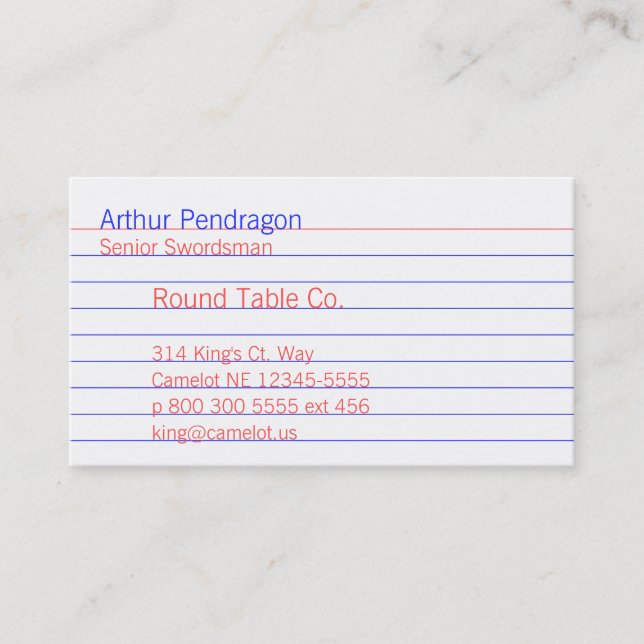Classic Blue Ruled Line Office Index Card (Front)