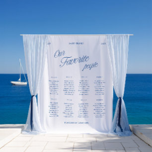 Classic Blue Script Wedding Seating Chart Fabric Tapestry