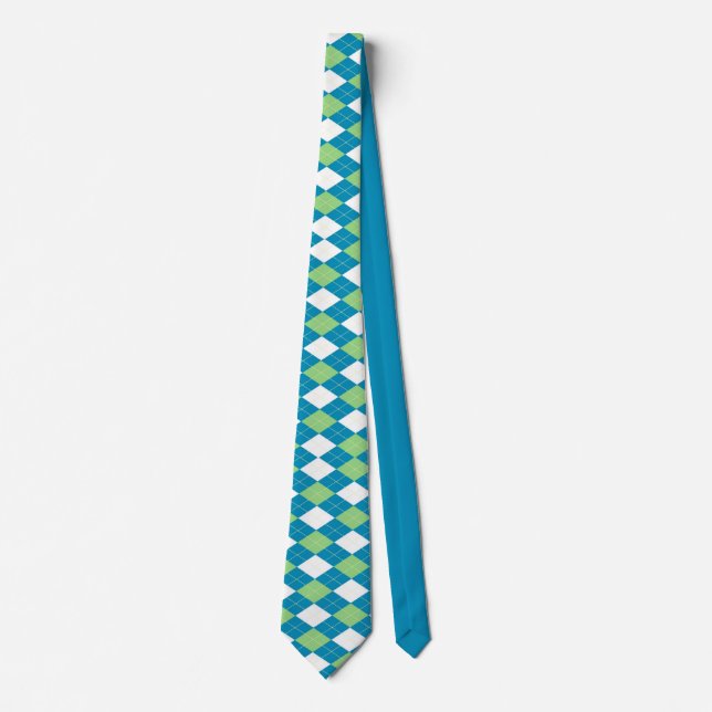 Classic Blue Seagreen Argyle Diamond Tartan Men's Tie (Front)