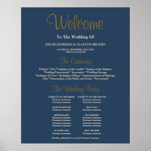 Classic Blue Simple Wedding Ceremony Program Sign